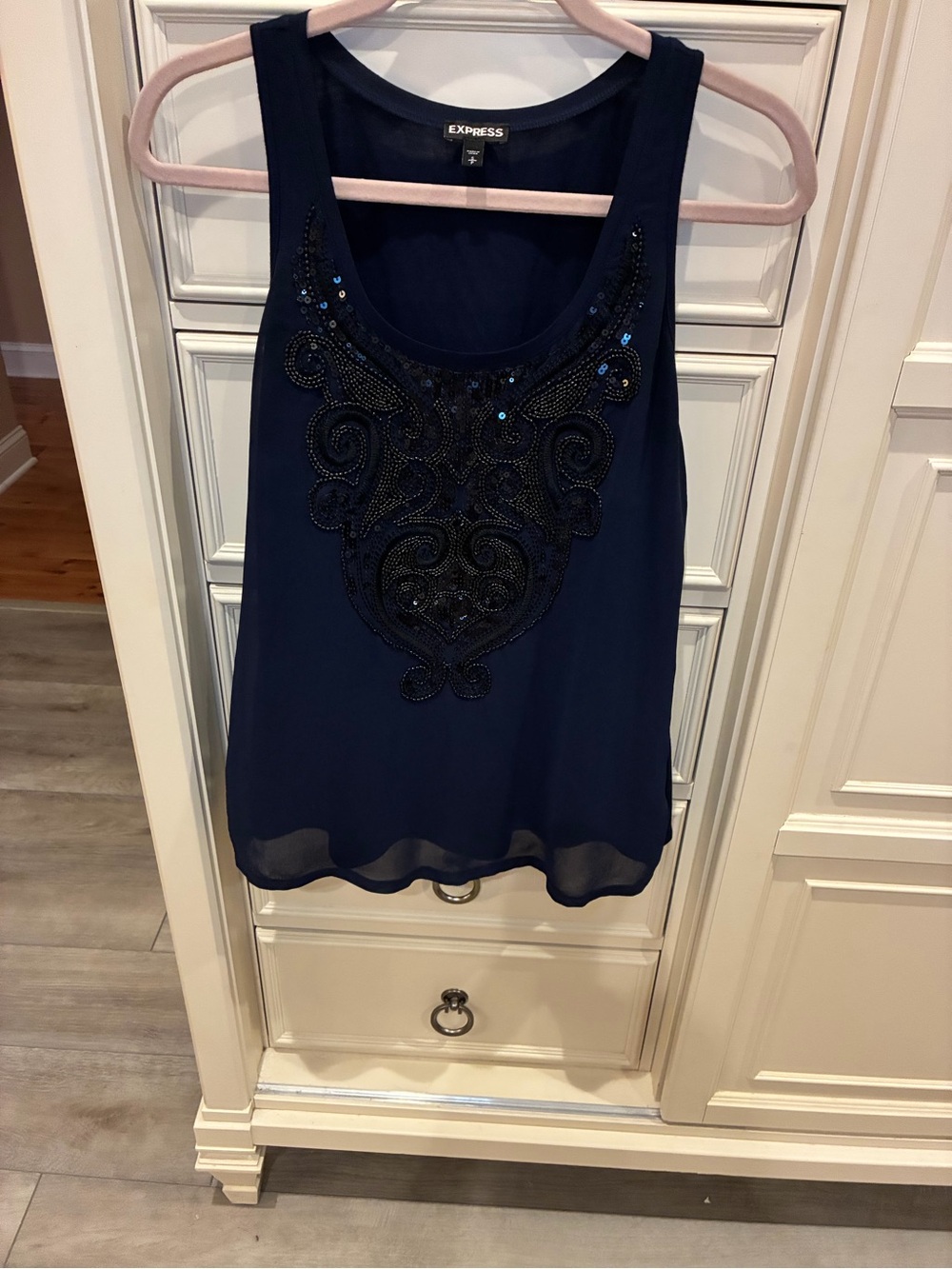 Express Navy Beaded Scoop Neck Camisole